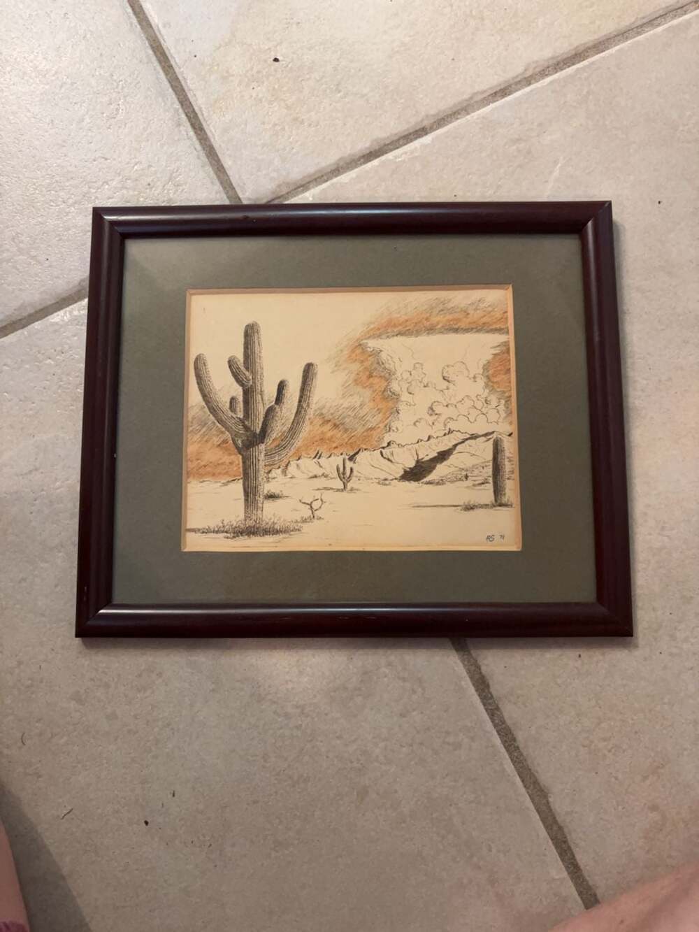 Original Desert Landscape Ink Drawing by Ronald E. Smith 1971